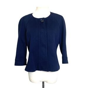 Talbots navy blue 3/4 sleeves lined button stretch blazer size 4